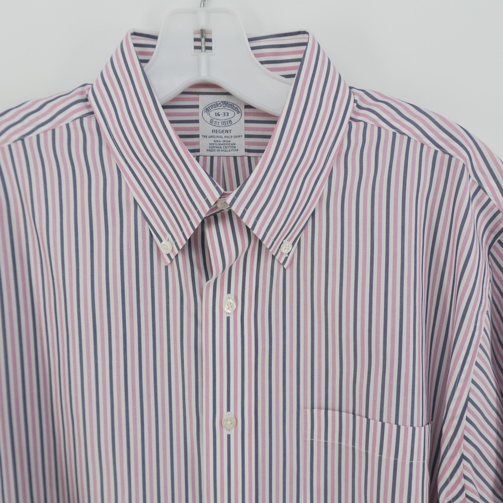 Brooks Brothers Dress Shirt Mens 16-33 Striped Regent Non-Iron Cotton
